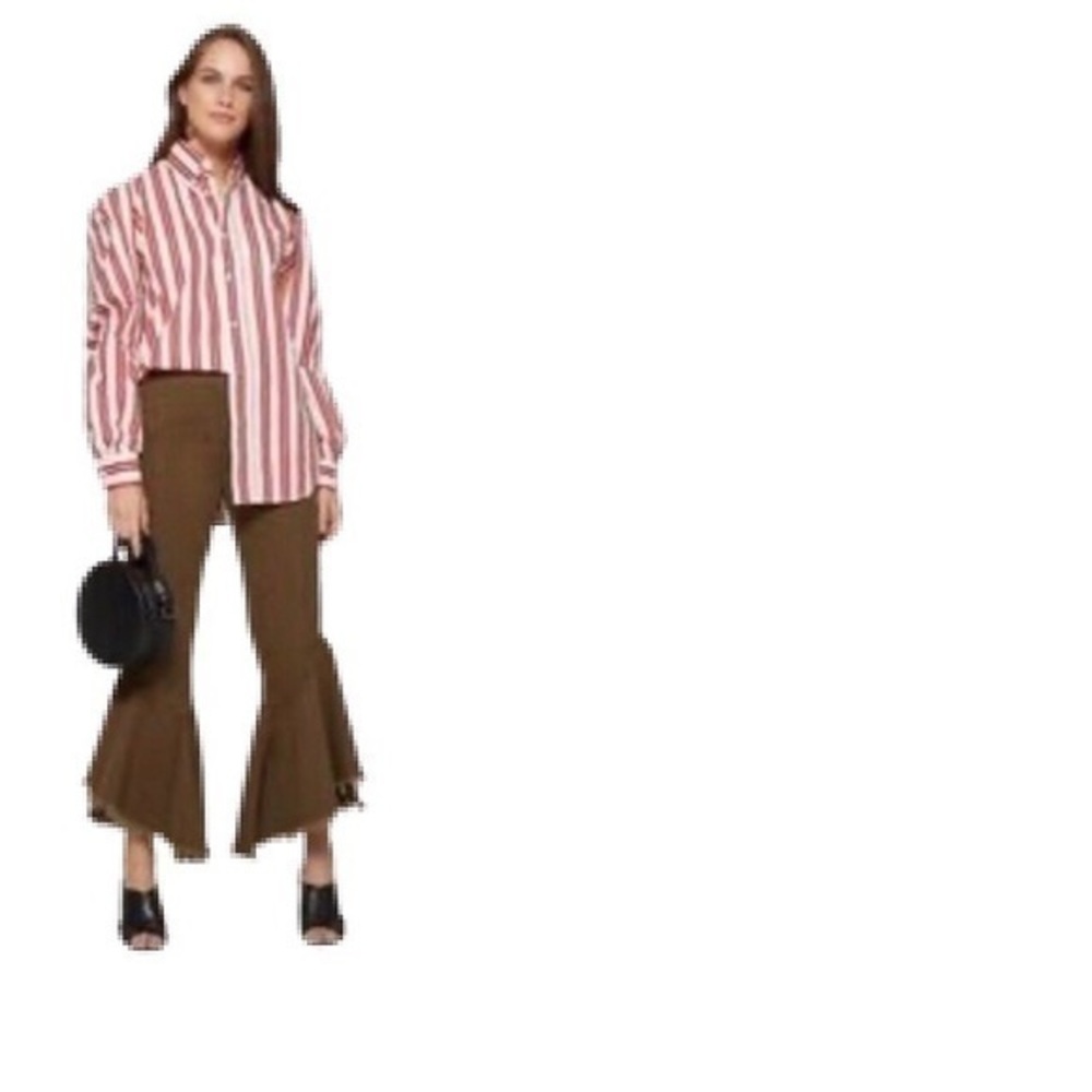 - NWT CAARA Red Striped Cut Out Sleeve Button Up
